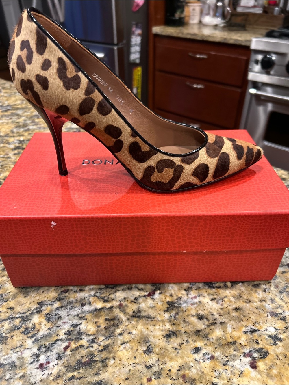 Donald J. Pliner Leopard Print Pointed Toe Pump in Tan and Black